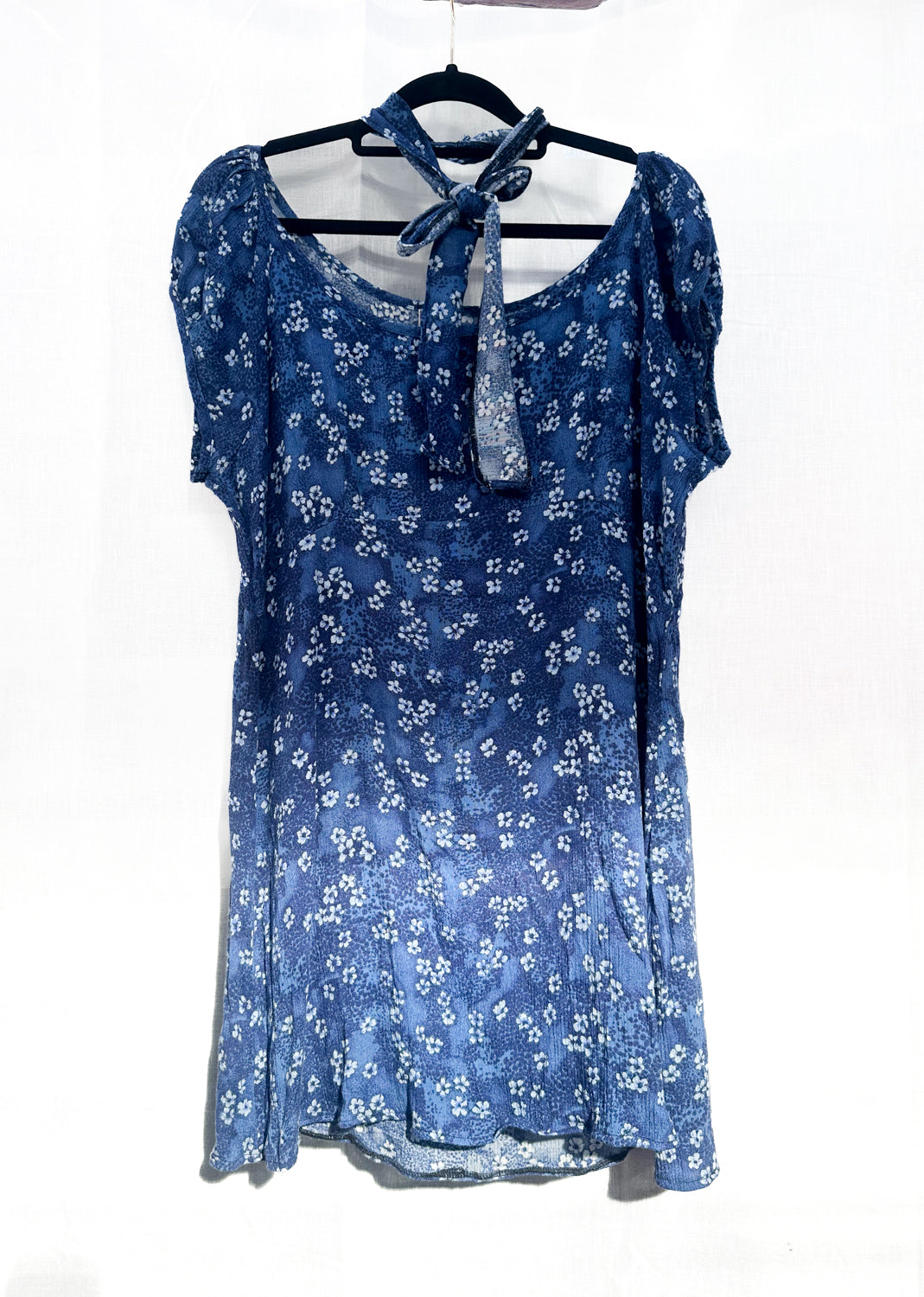 *BLUE FLOWER 90'S SHIFT MINI DRESS / L-XL