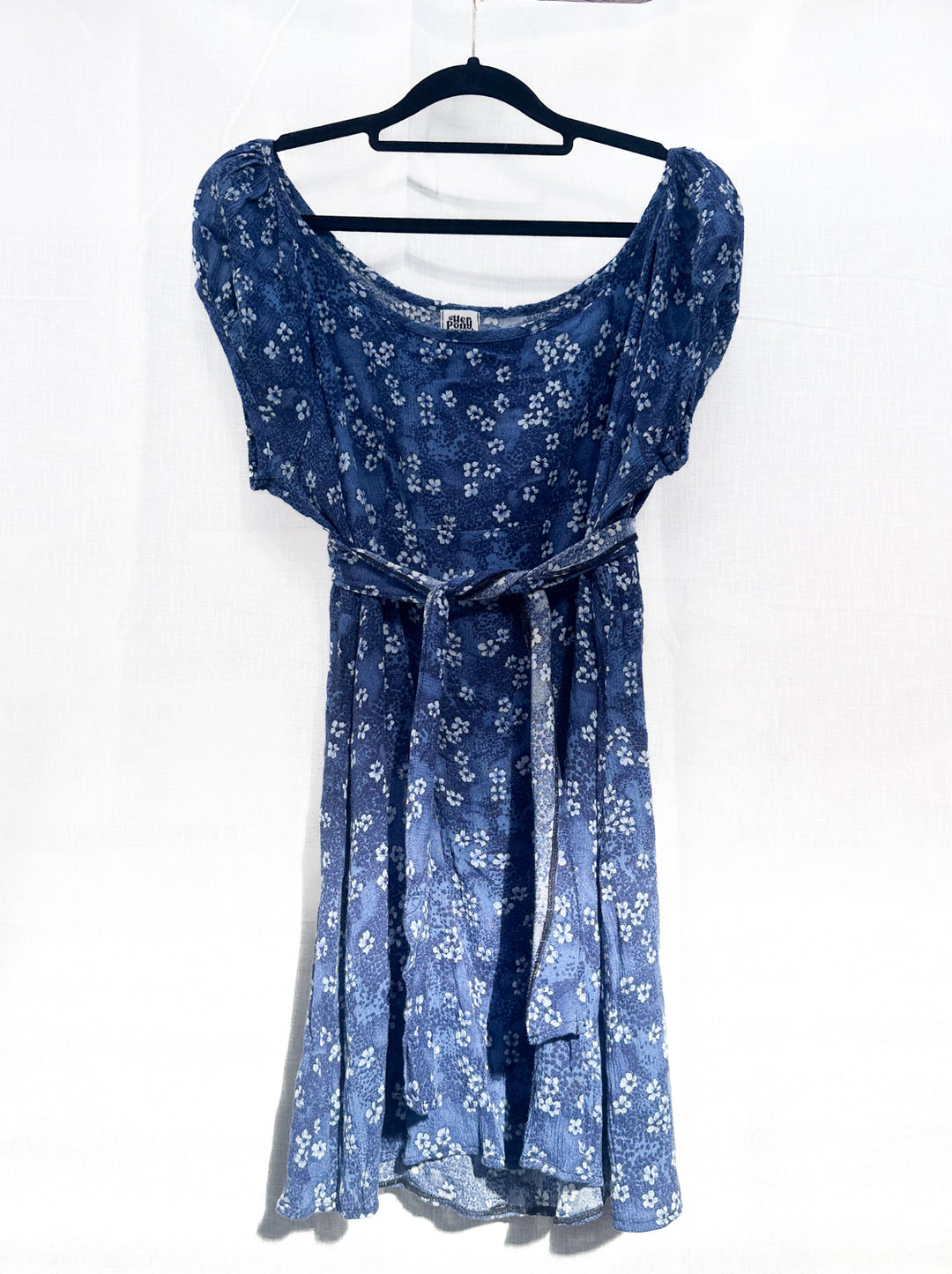 *BLUE FLOWER 90'S SHIFT MINI DRESS / L-XL