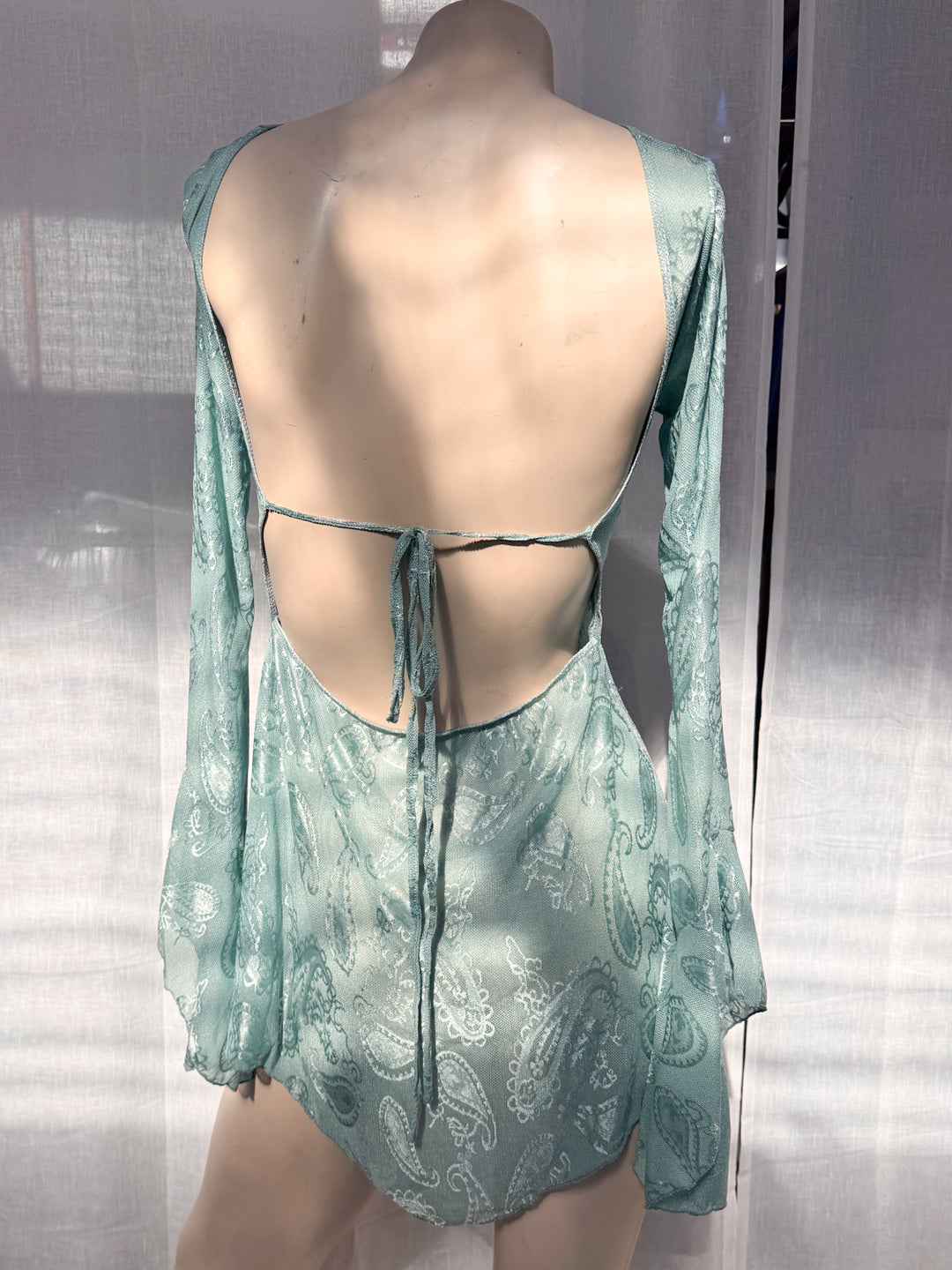 *BLUE PAISLEY BACKLESS MESH DRESS / XS