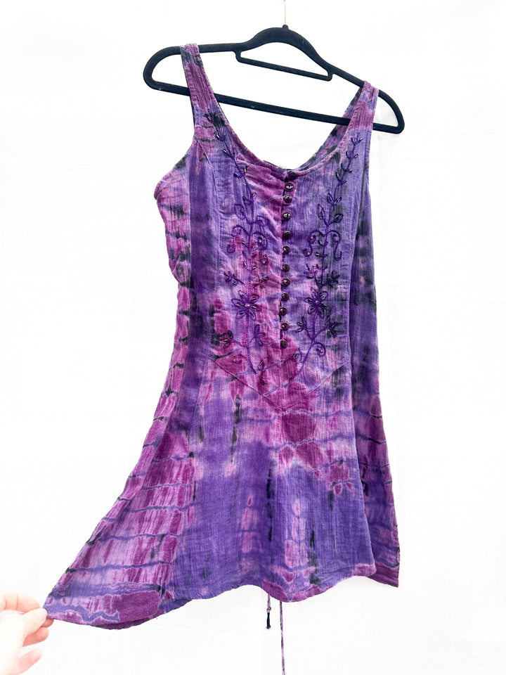 *Y2K TIE-DYE EMBROIDERED MINI DRESS / S