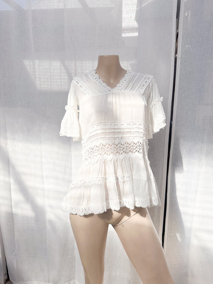 *COTTON LOOSE STYLE LONG BLOUSE / XS-M