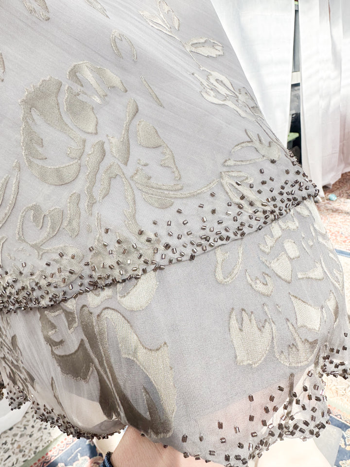 *BEAUTIFUL BEADED SILK MIDI DRESS / M-L