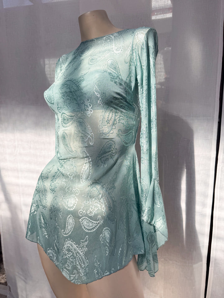 *BLUE PAISLEY BACKLESS MESH DRESS / XS