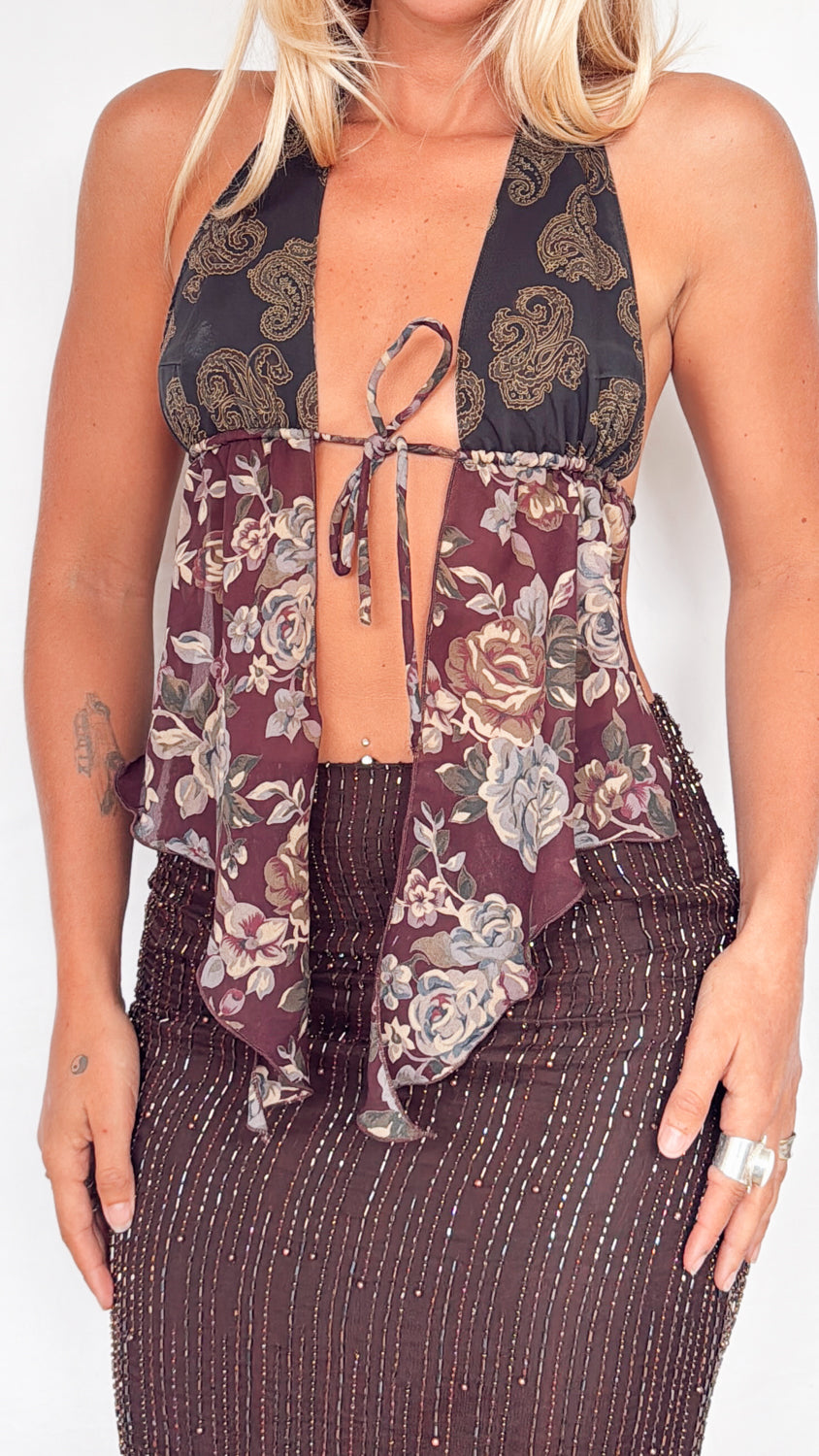 *HAZEL VINTAGE SILK BEADED SET / S-M