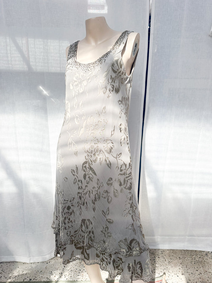 *BEAUTIFUL BEADED SILK MIDI DRESS / M-L