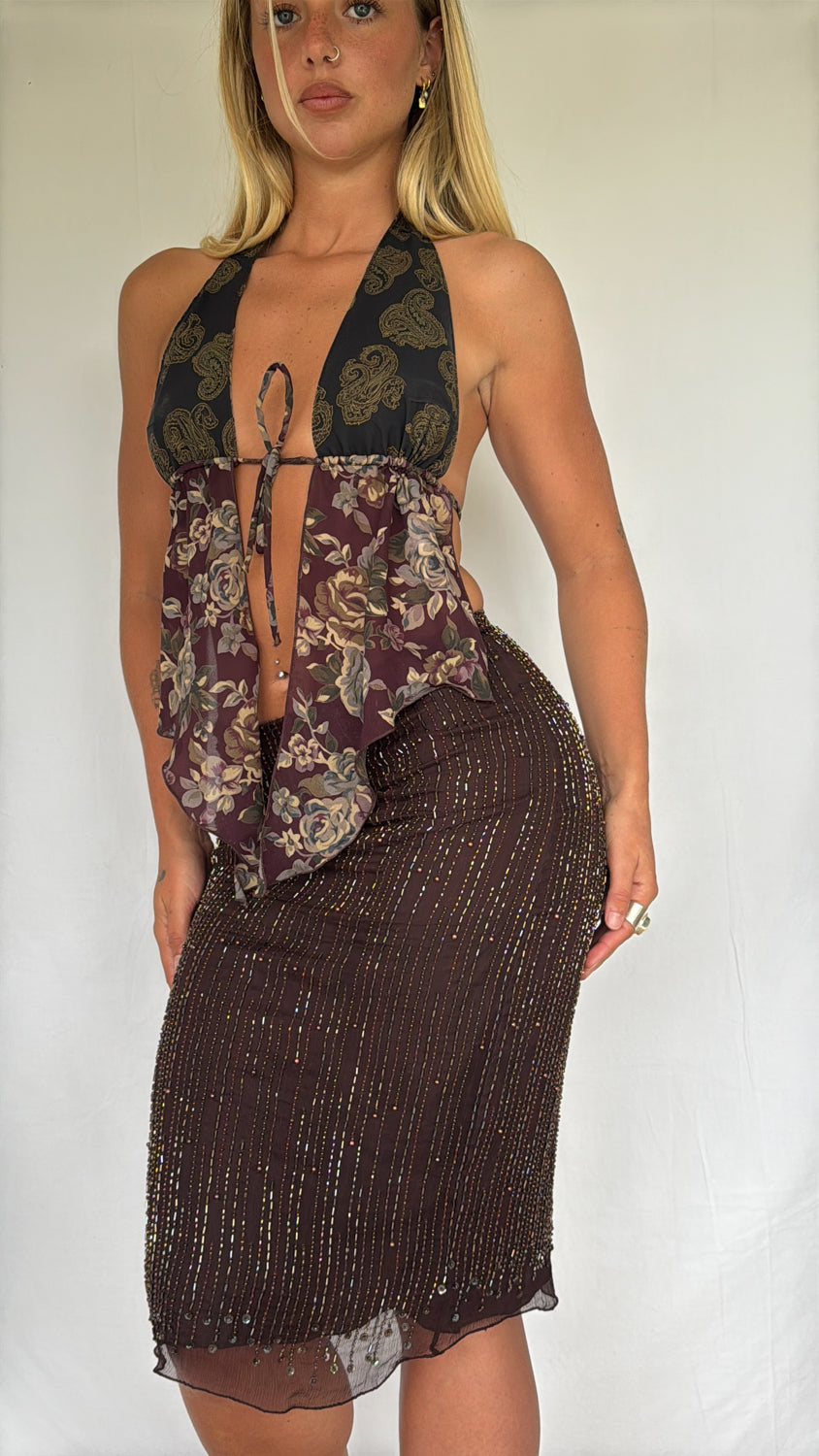 *HAZEL VINTAGE SILK BEADED SET / S-M