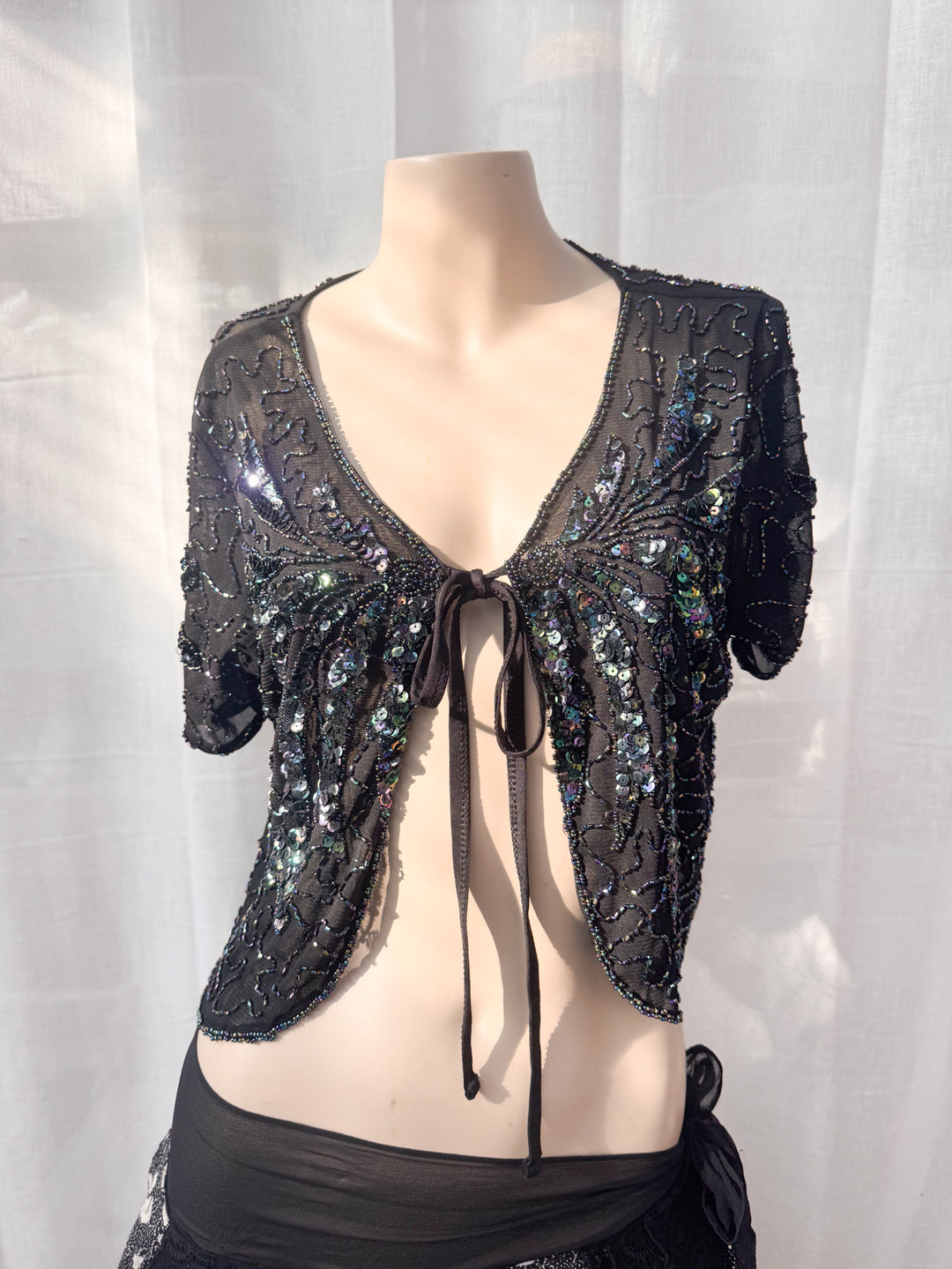 *FIREFLY SEQUIN TIE FRONT TOP / M
