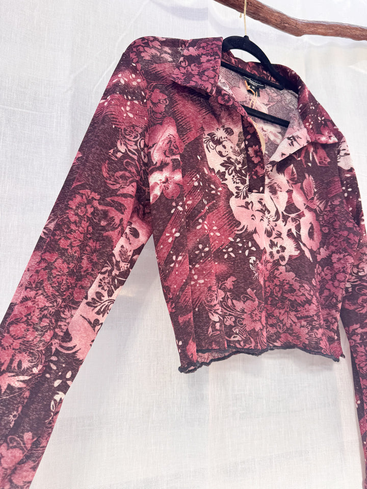 *PINK Y2K TOP FLOWER COLLAR / M