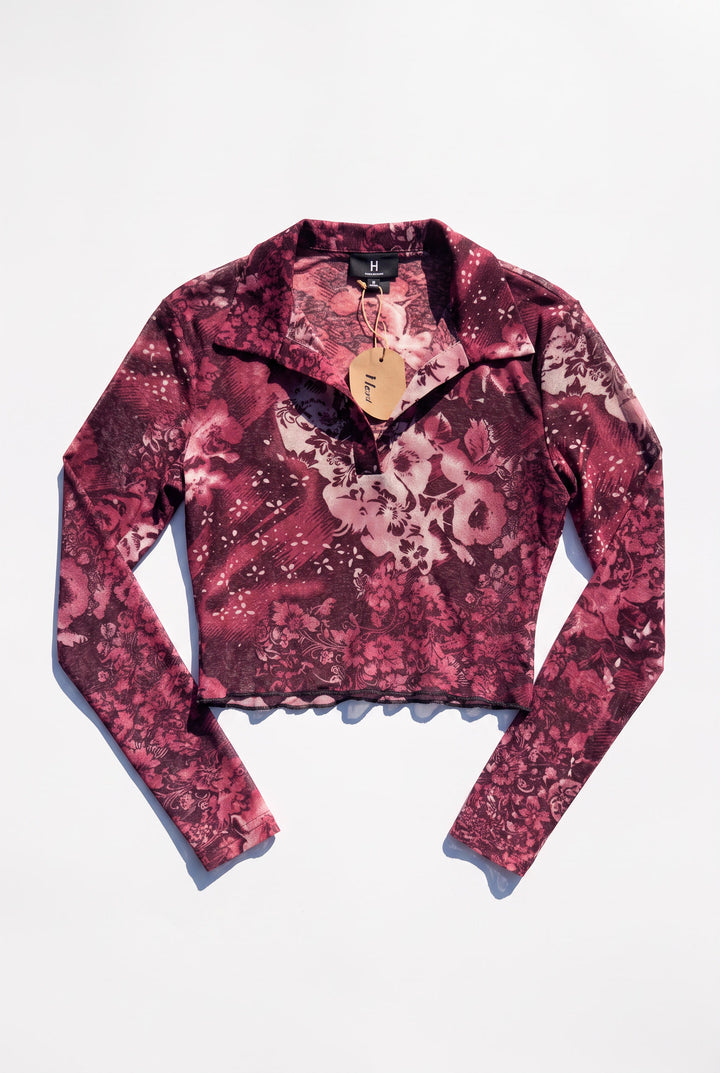 *PINK Y2K TOP FLOWER COLLAR / M