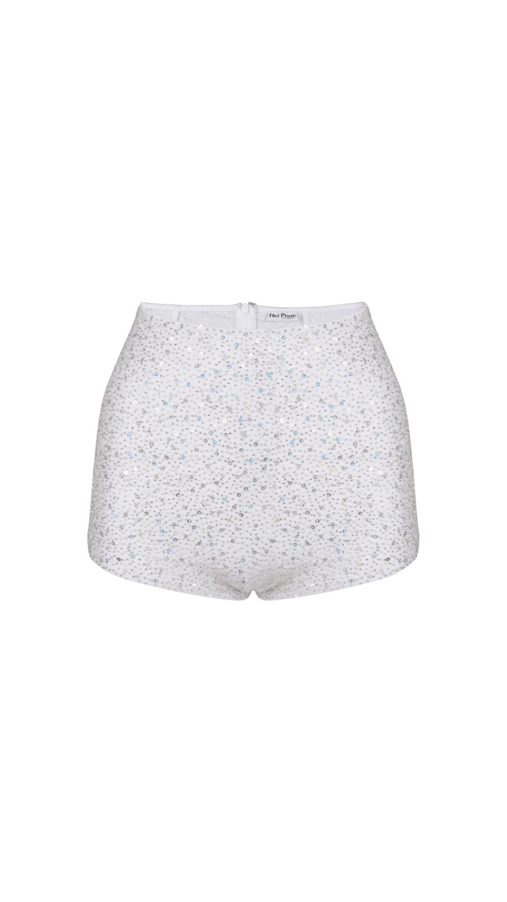 AMETHYST BEADED SPARKLE SHORTS - WHITE - Her Pony