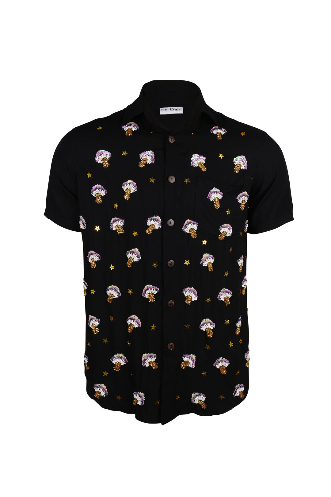 ARZAIA MUSHROOM MENS SHIRT - BLACK - Her Pony