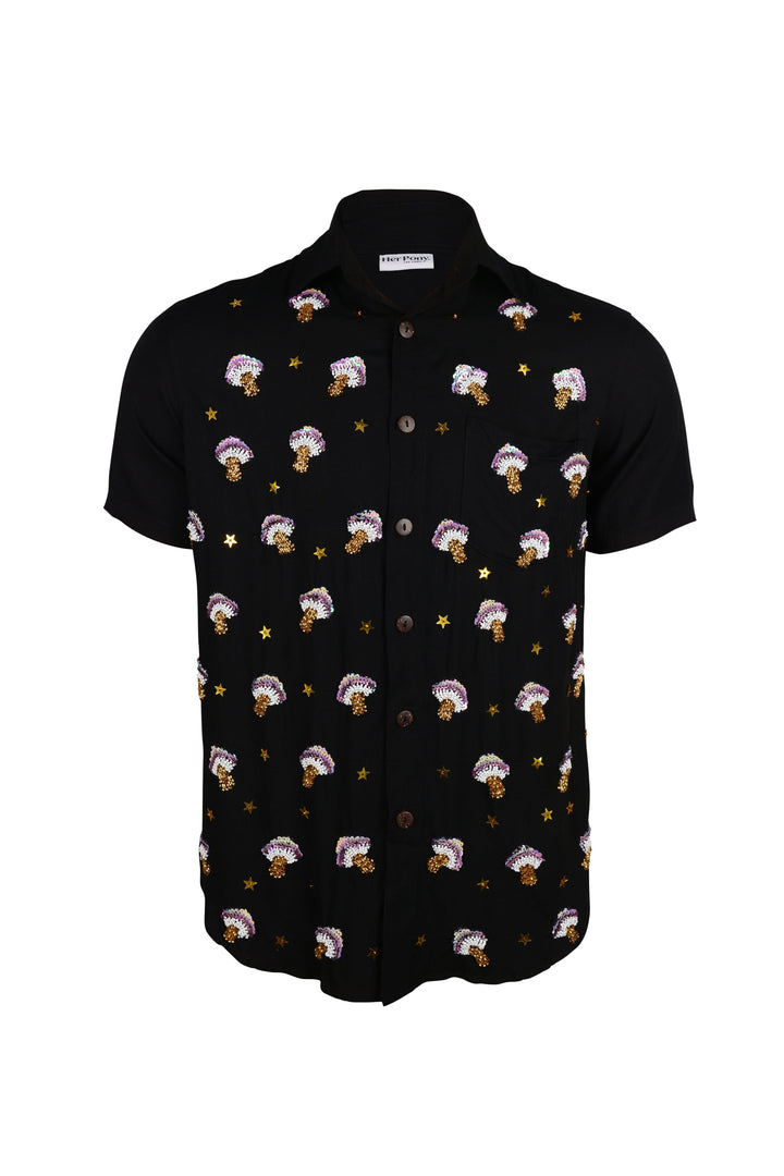 ARZAIA MUSHROOM MENS SHIRT - BLACK - Her Pony