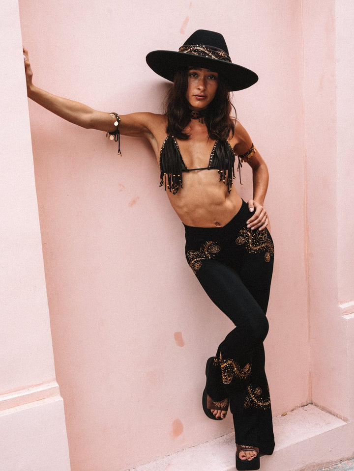 BAM BAM TASSEL BIKINI BRA - BROWN VELVET - Her Pony