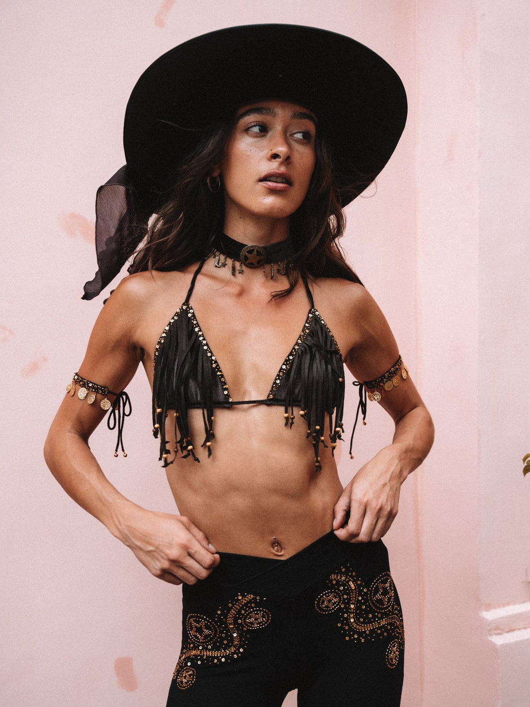 BAM BAM TASSEL BIKINI BRA - BROWN VELVET - Her Pony