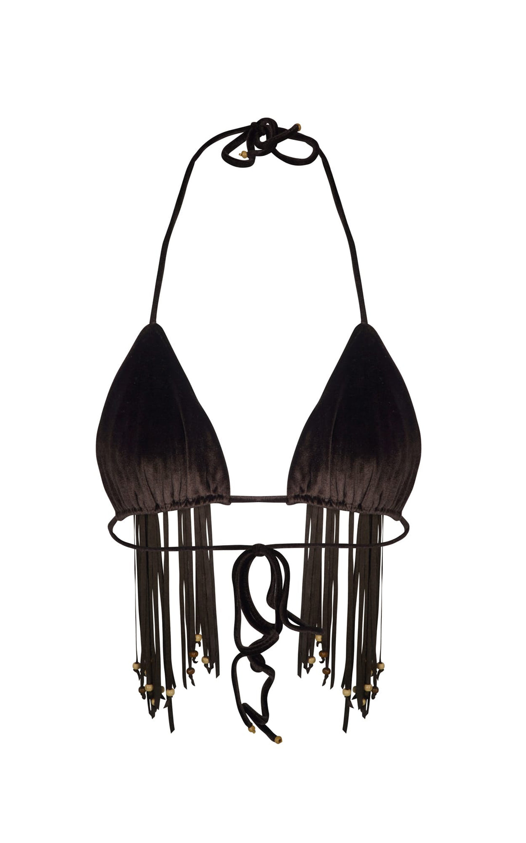 BAM BAM TASSEL BIKINI BRA - BROWN VELVET - Her Pony
