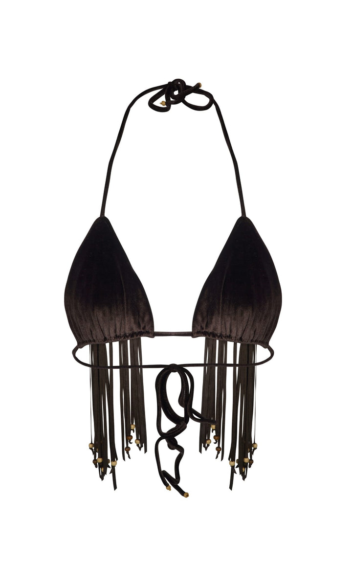 BAM BAM TASSEL BIKINI BRA - BROWN VELVET - Her Pony