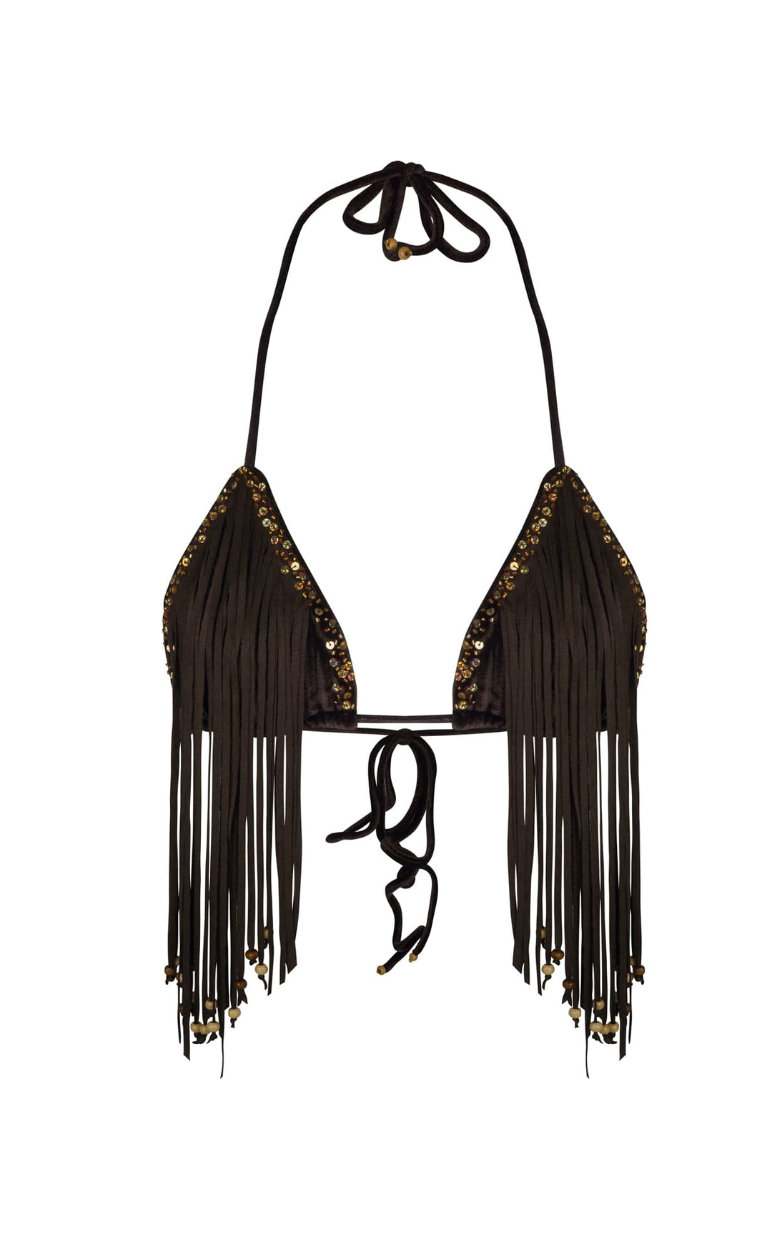 BAM BAM TASSEL BIKINI BRA - BROWN VELVET - Her Pony