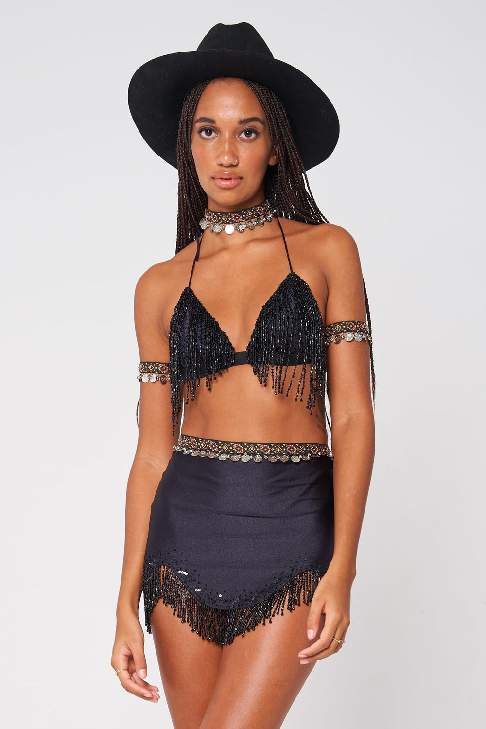 *BLACK BEADED TASSLE SKIRT - SAMPLE SALE