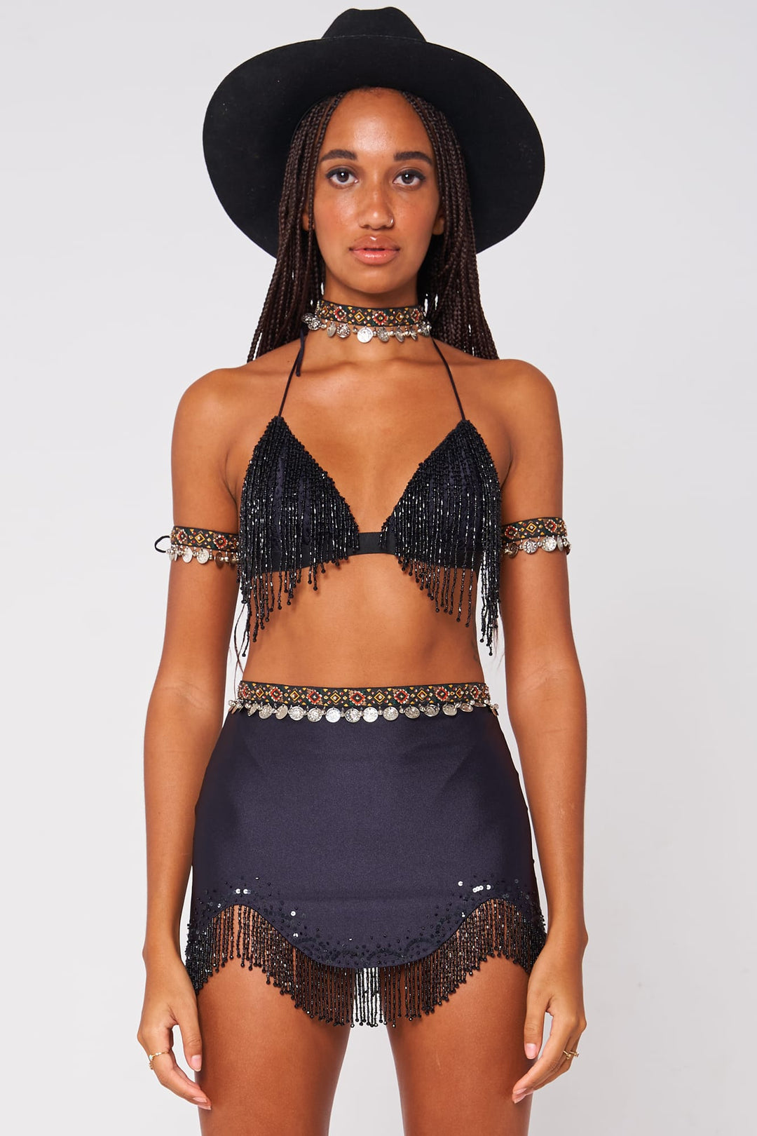*BLACK BEADED TASSLE SKIRT - SAMPLE SALE