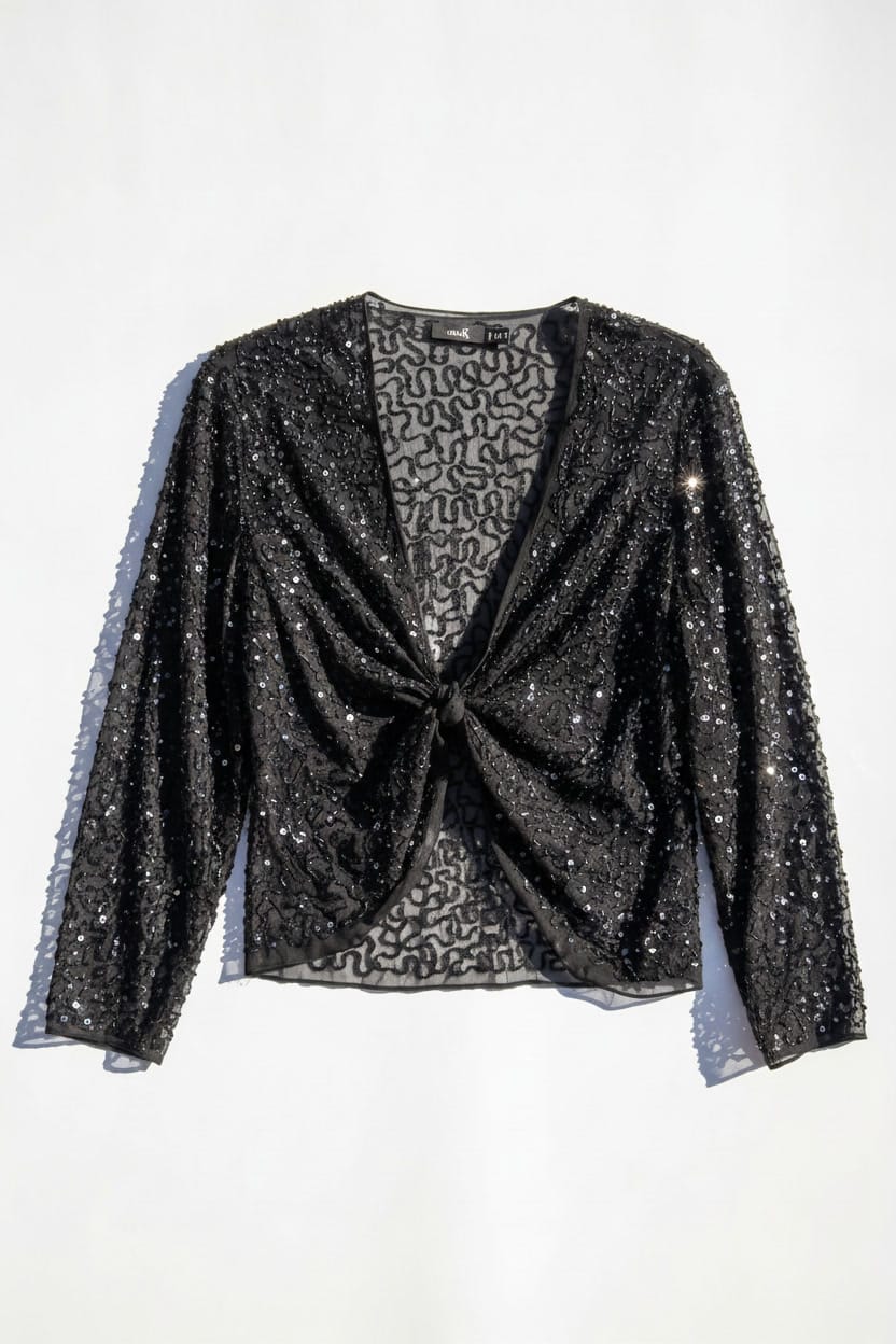 *BLACK SEQUIN LOOSE SPARKLE COVER UP / L-XL - VINTAGE