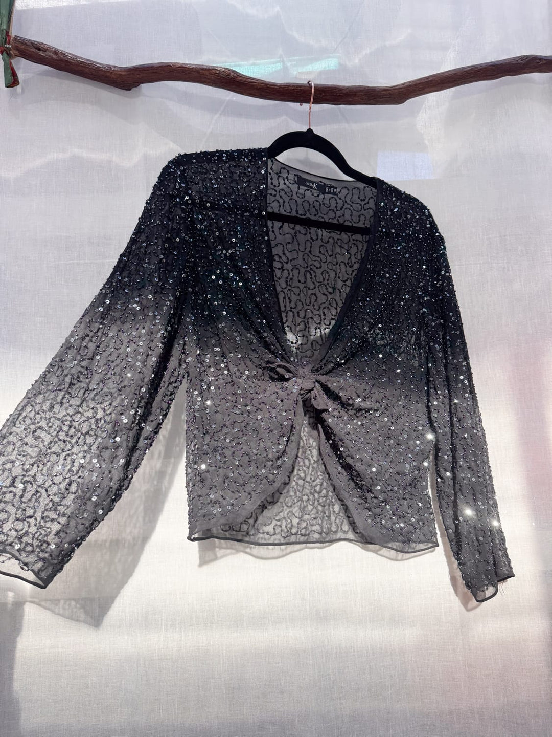 *BLACK SEQUIN LOOSE SPARKLE COVER UP / L-XL - VINTAGE