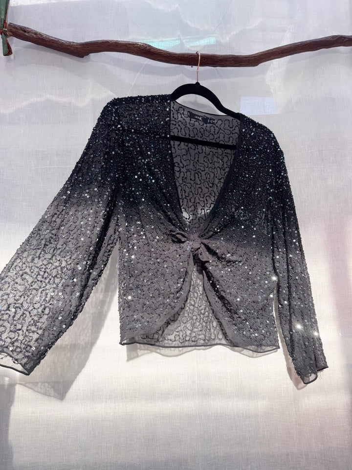 *BLACK SEQUIN LOOSE SPARKLE COVER UP / L-XL - VINTAGE