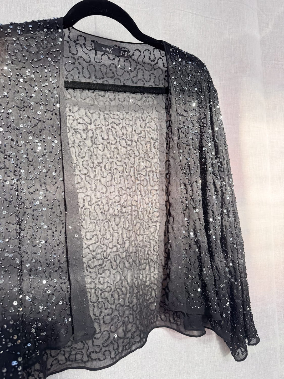 *BLACK SEQUIN LOOSE SPARKLE COVER UP / L-XL - VINTAGE
