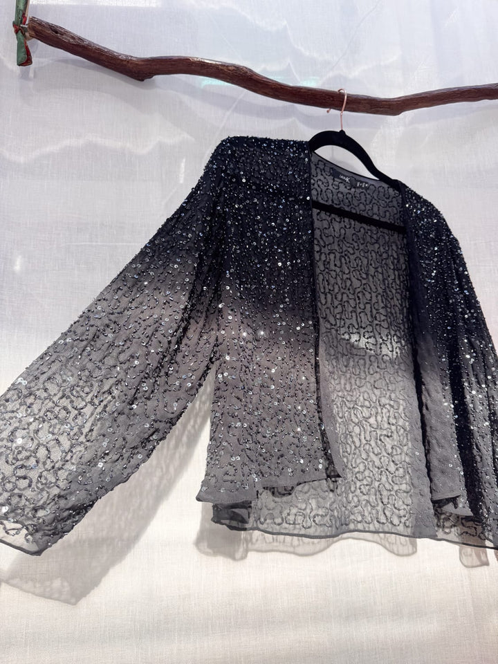 *BLACK SEQUIN LOOSE SPARKLE COVER UP / L-XL - VINTAGE