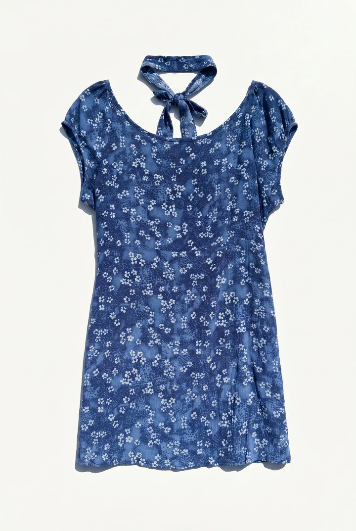 *BLUE FLOWER 90'S SHIFT MINI DRESS / L-XL