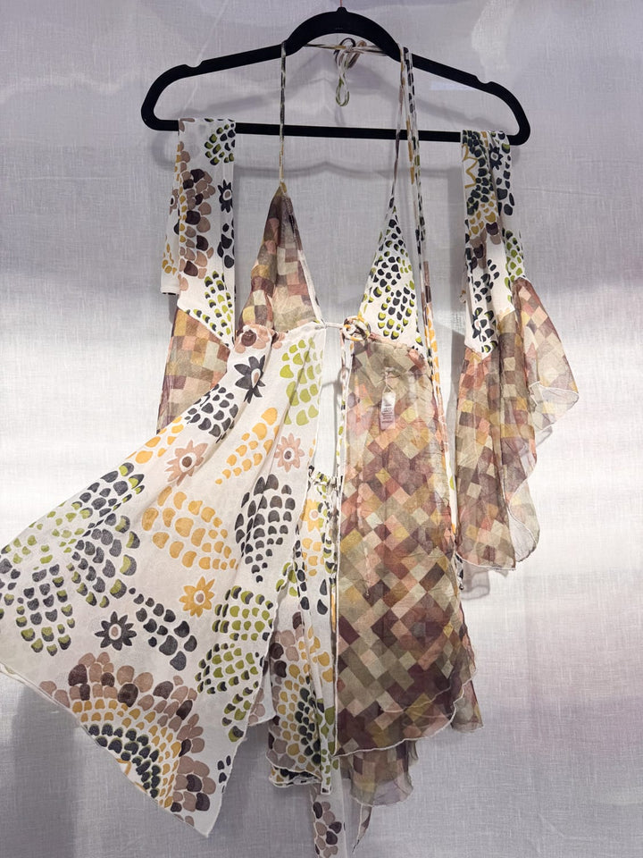 *BLOSSOM GYPSIE DRESS & ARMWARMERS PATCHWORK GREEN / S - VINTAGE