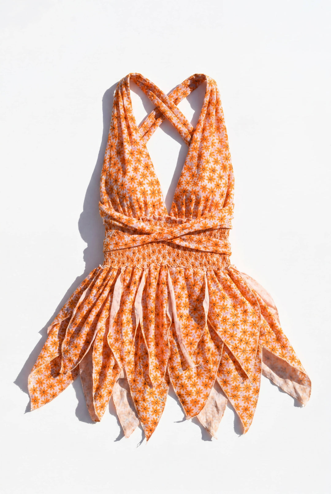 *BLOSSOM ORANGE FLOWER PIXIE DRESS / XS-S - VINTAGE