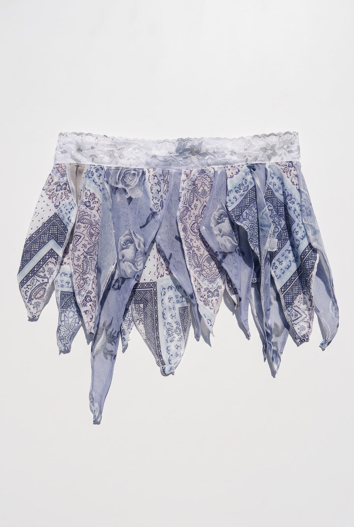 *INDIGO BLUE PATCHWORK PIXIE SKIRT /  XS-S