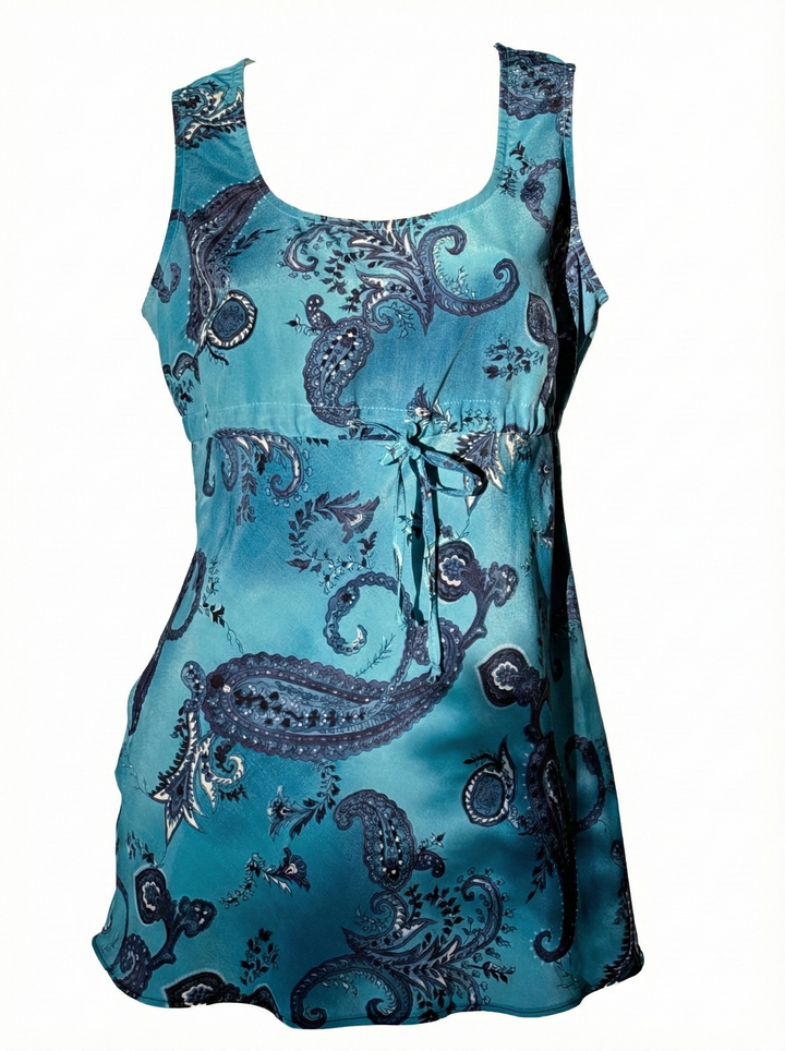 VTG BLUE PAISLEY MINI DRESS / L