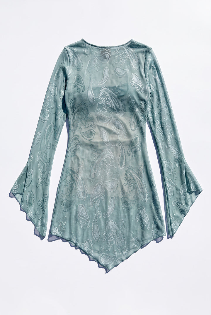 *BLUE PAISLEY BACKLESS MESH DRESS / XS