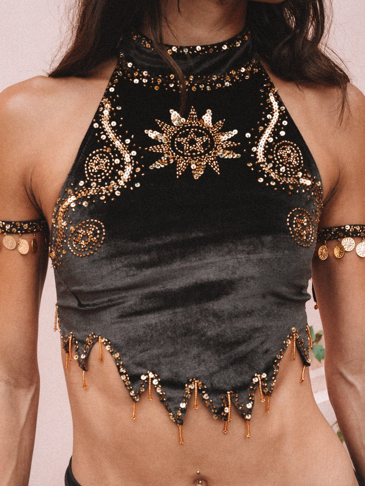 CASSIDY HIGH NECK - BROWN VELVET - Her Pony