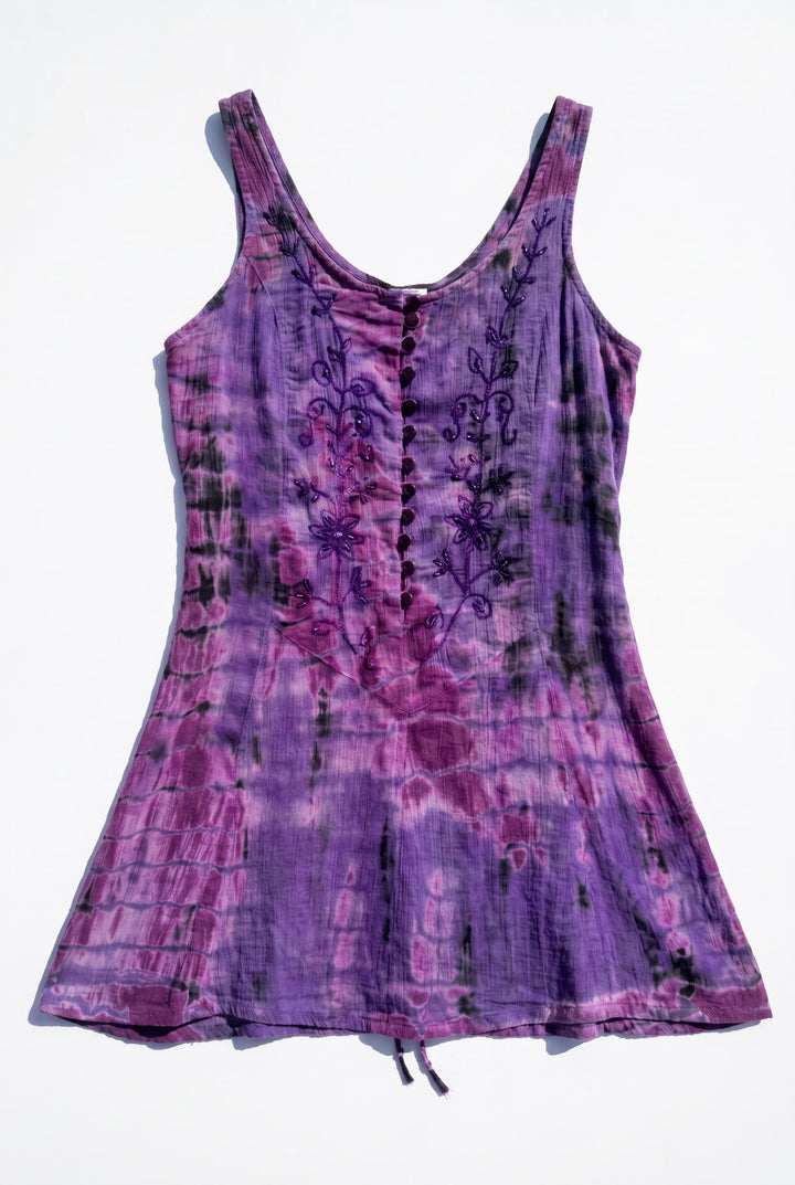 *Y2K TIE-DYE EMBROIDERED MINI DRESS / S