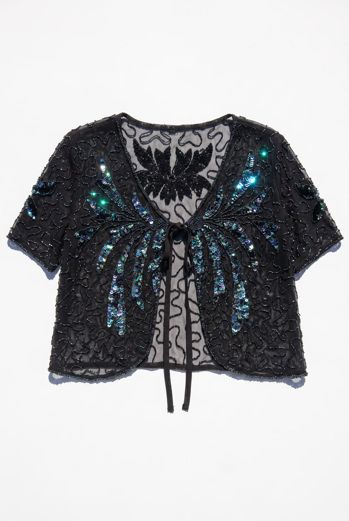 *FIREFLY SEQUIN TIE FRONT TOP / M - VINTAGE