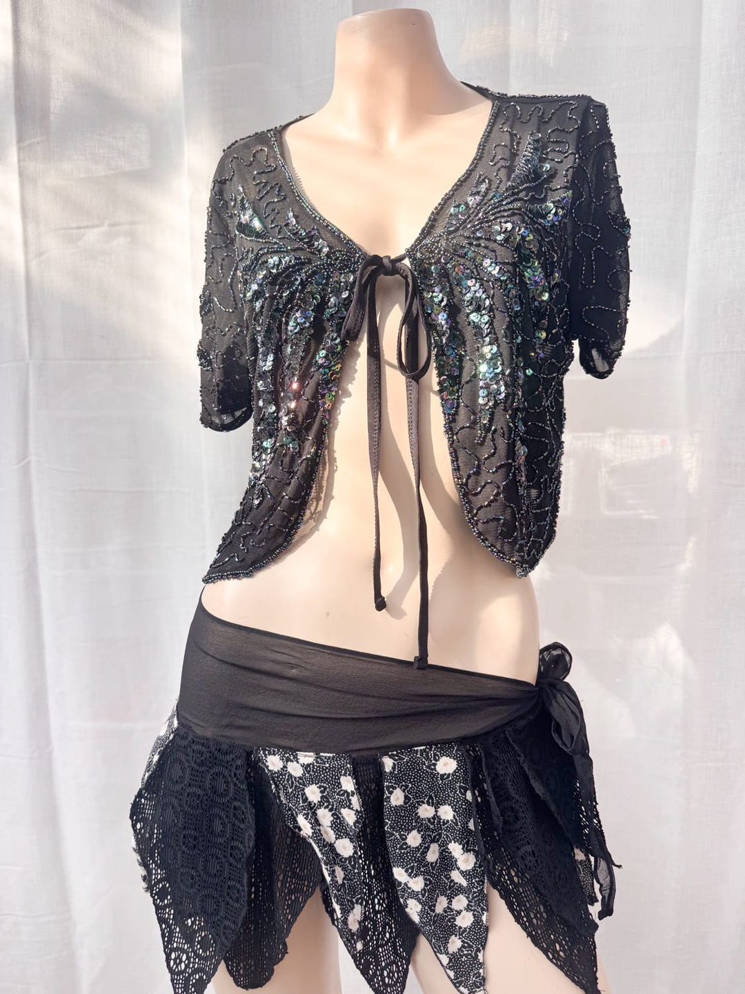*FIREFLY SEQUIN TIE FRONT TOP / M - VINTAGE
