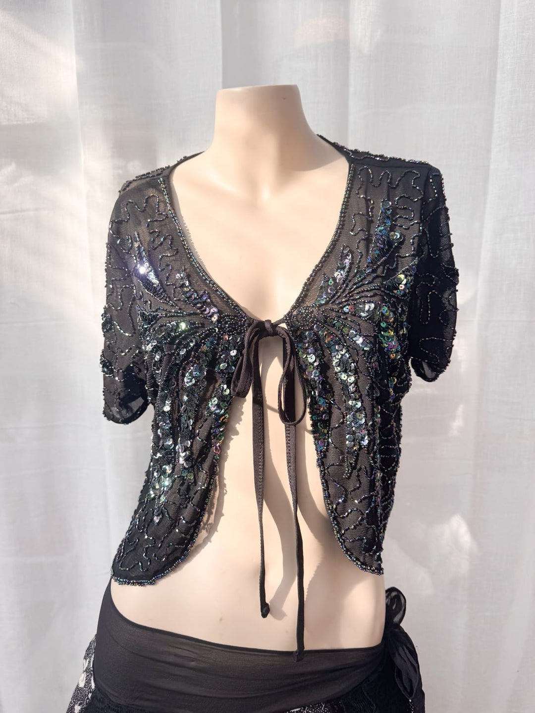 *FIREFLY SEQUIN TIE FRONT TOP / M - VINTAGE