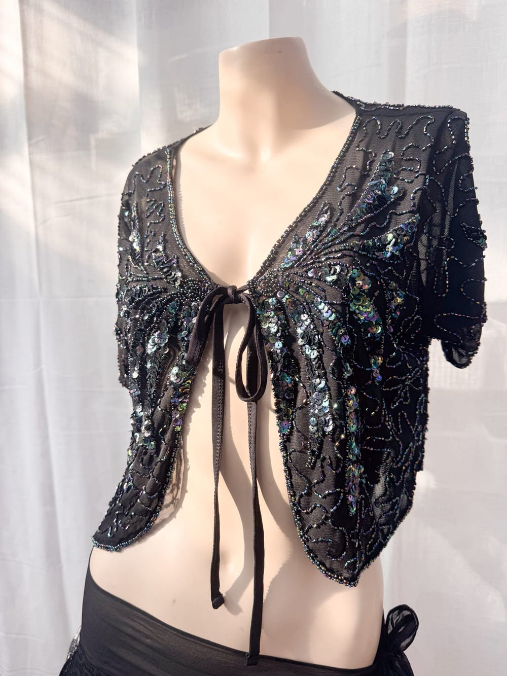 *FIREFLY SEQUIN TIE FRONT TOP / M - VINTAGE
