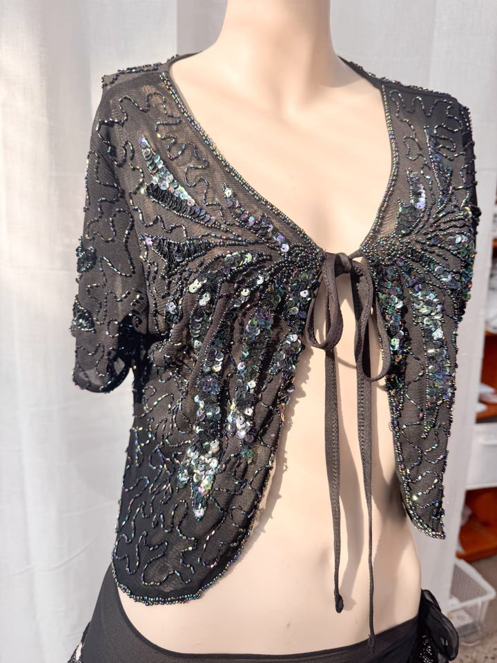 *FIREFLY SEQUIN TIE FRONT TOP / M - VINTAGE