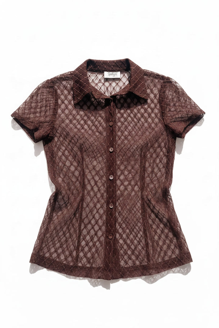 *Y2K SHEER LACE BUTTON UP SHIRT / XS-S