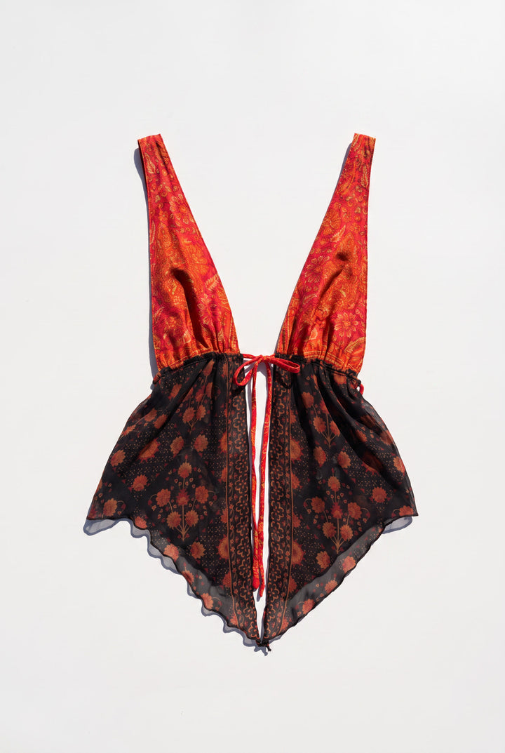 *SCARLET SILK PATCHWORK HALTER / XS-S