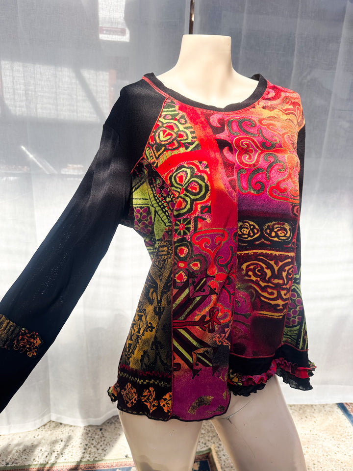*Y2K TRIBAL LONG SLEEVE MESH TOP / L
