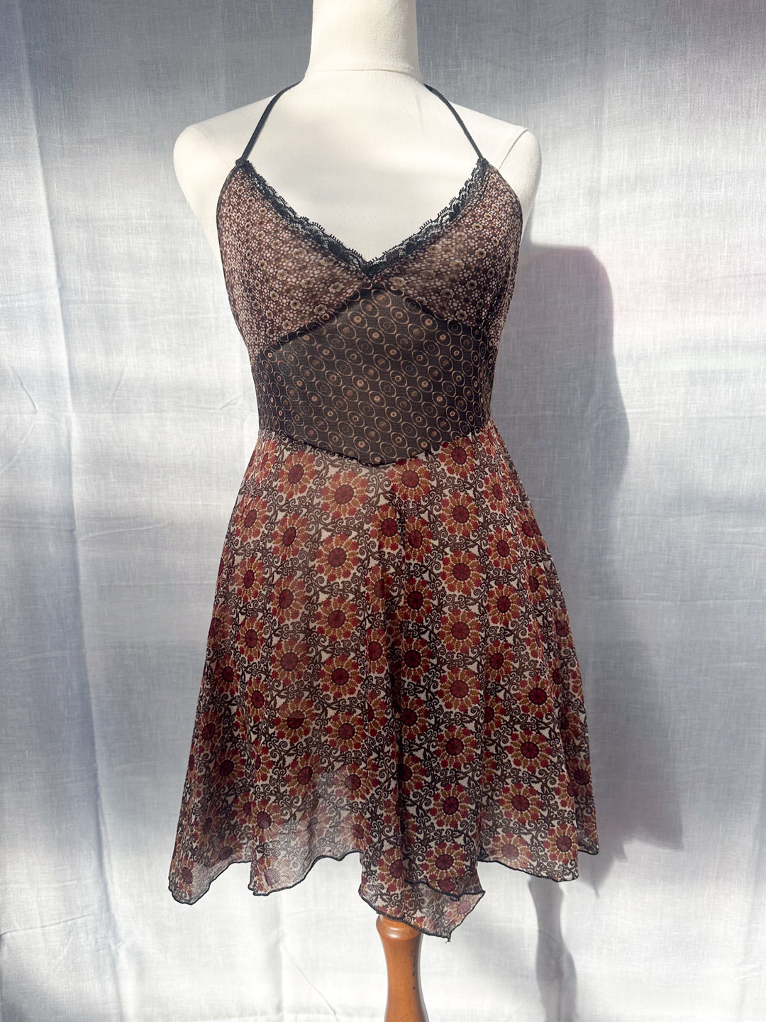 *FERN BROWN MESH PIXIE HALTER DRESS & ARMWARMER / M