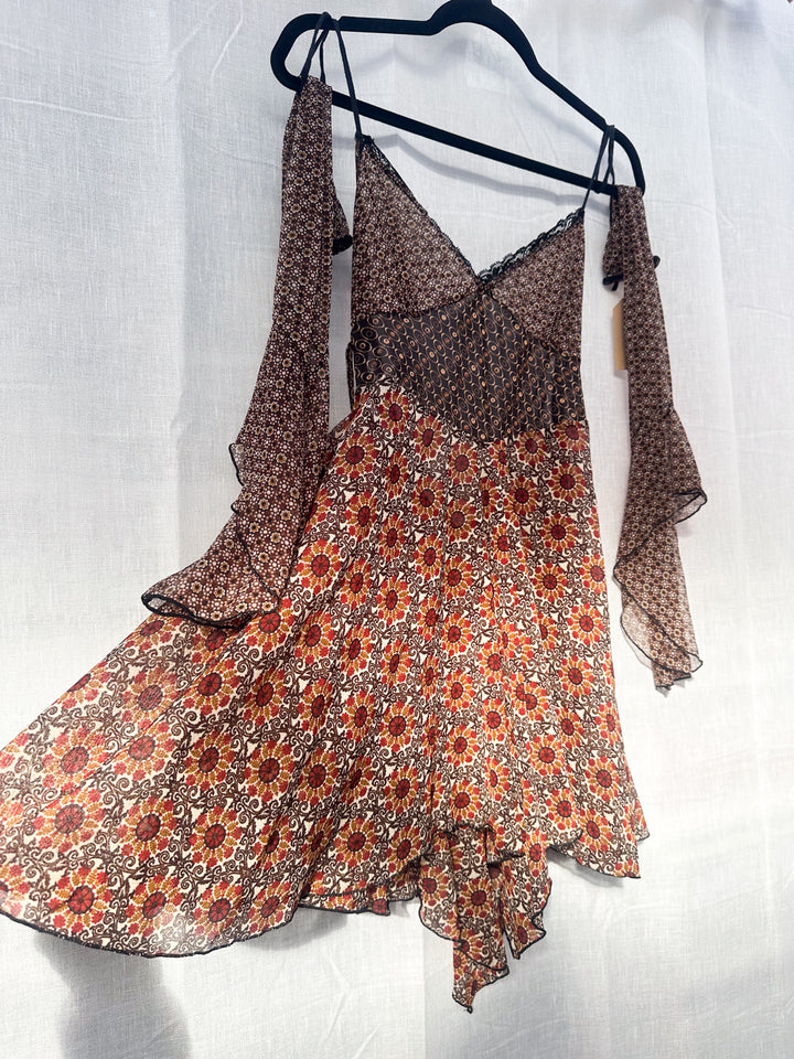 *FERN BROWN MESH PIXIE HALTER DRESS & ARMWARMER / M