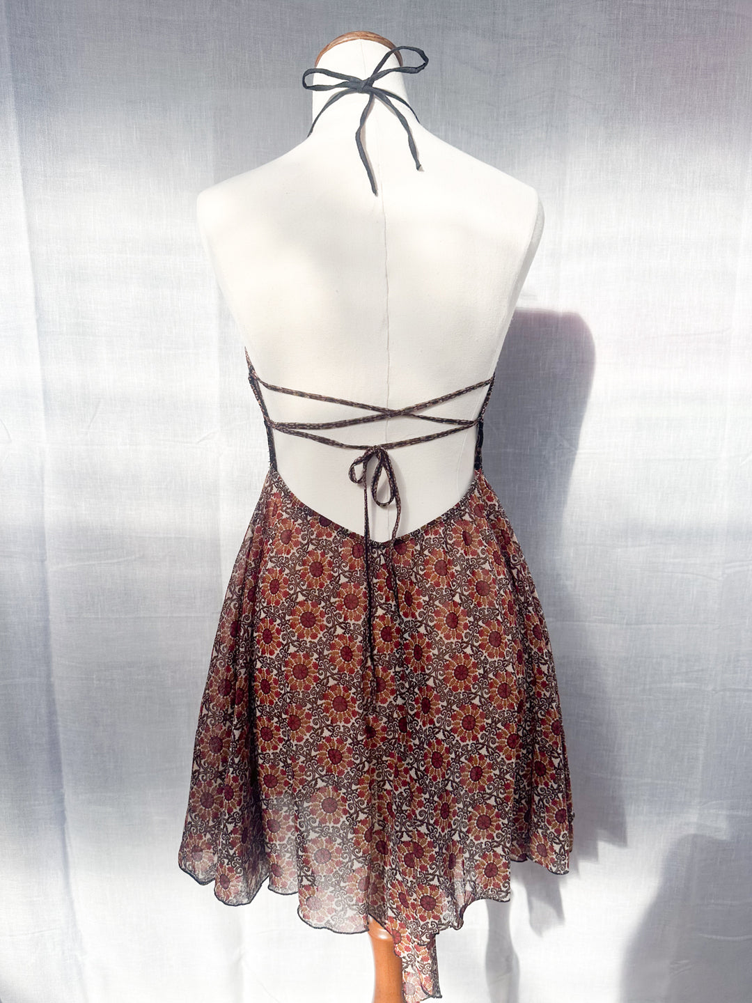 *FERN BROWN MESH PIXIE HALTER DRESS & ARMWARMER / M