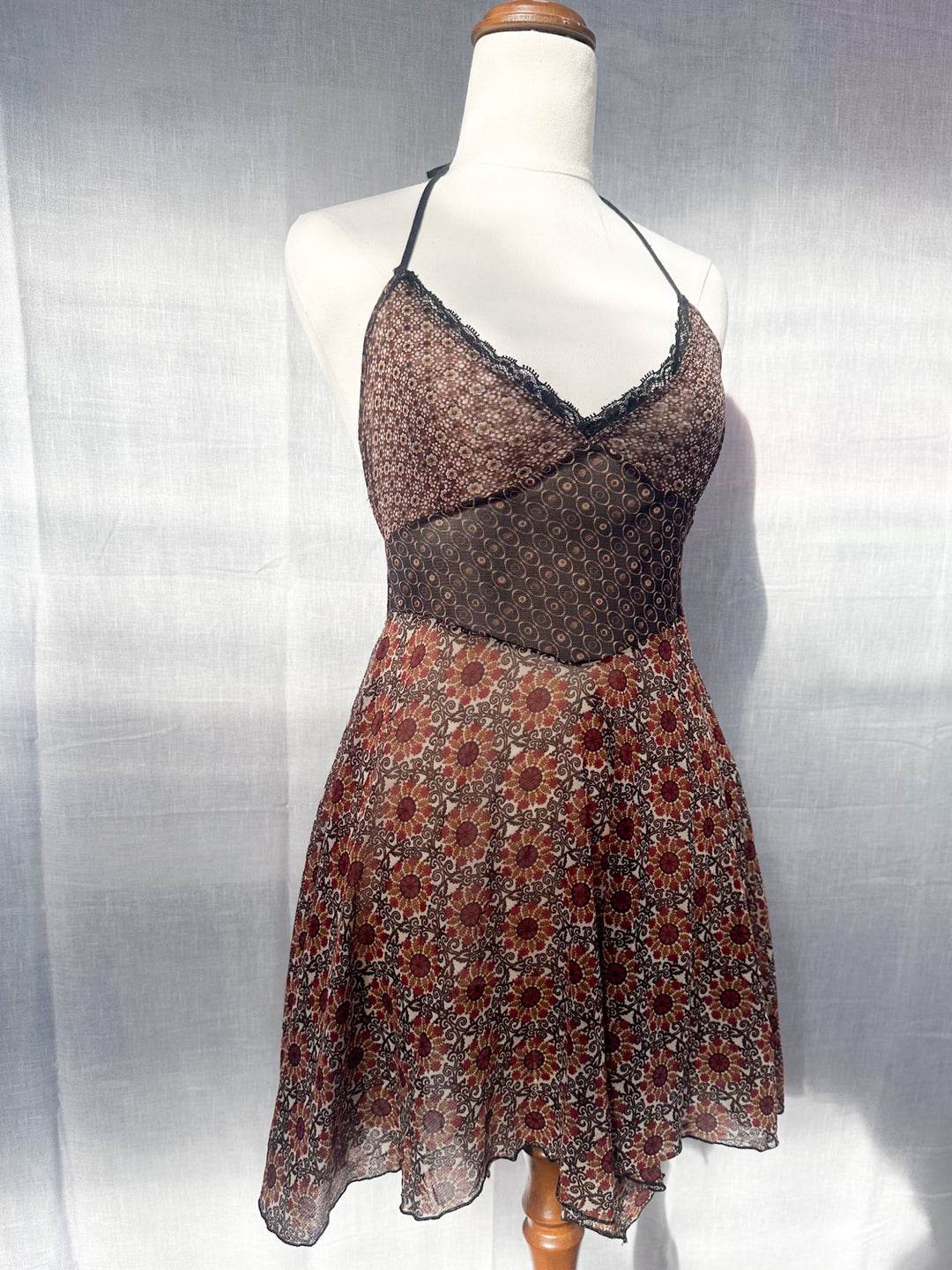 *FERN BROWN MESH PIXIE HALTER DRESS & ARMWARMER / M