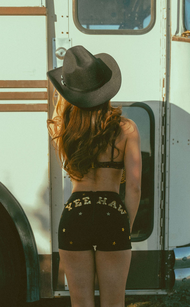 YEE-HAW WESTERN SPARKLE MINI SHORTS