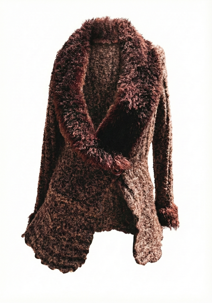 *VTG Y2K SHAG CARDI KNIT / M